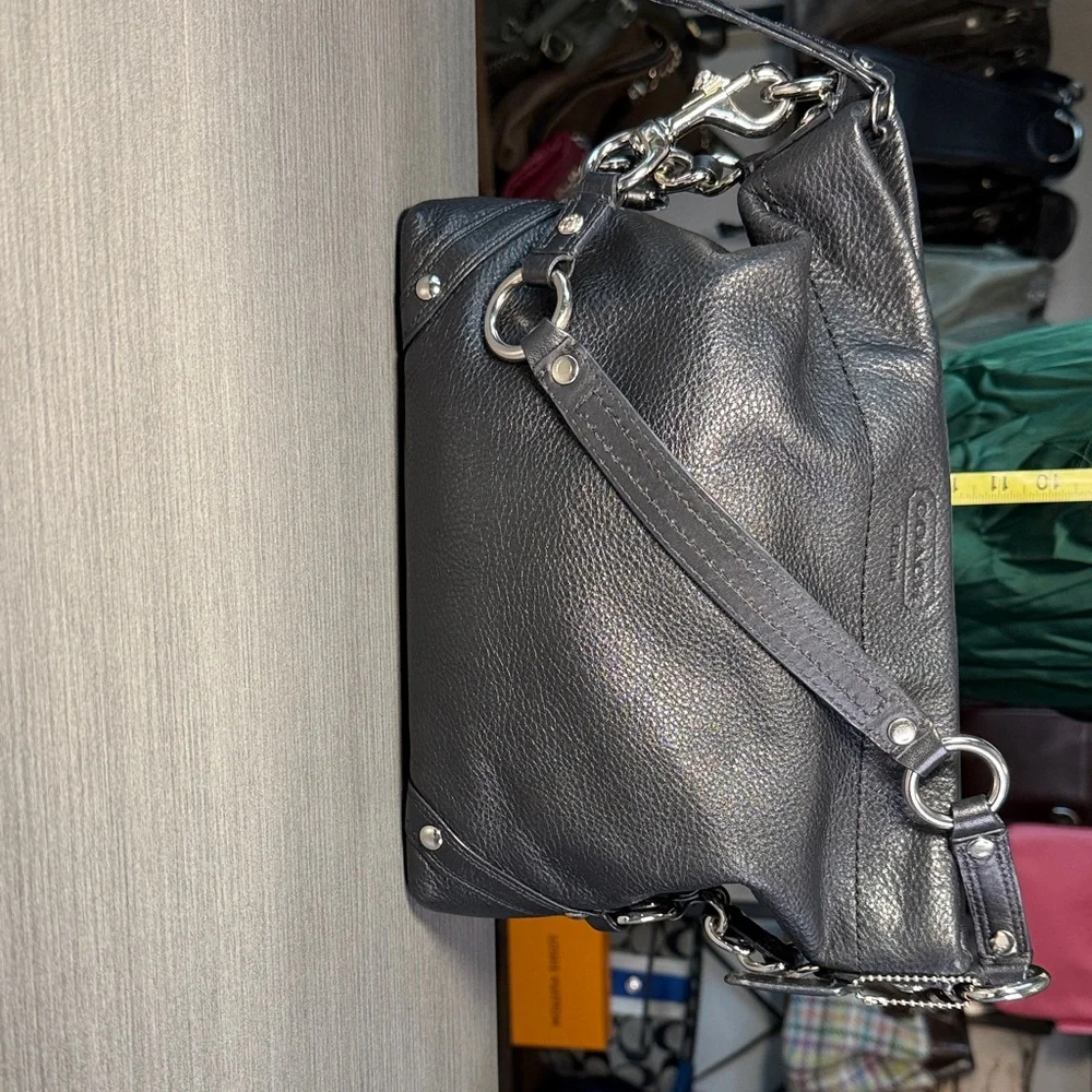 Coach Dark Gray/Black Leather Hobo Shoulder Bag - Picture 3 of 15